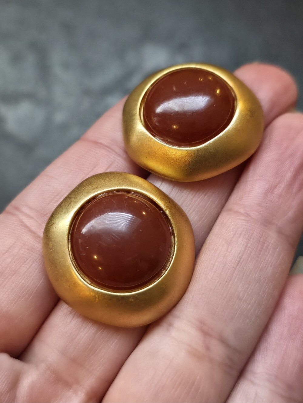 Vintage 1980s Modernist Statement Earrings – Matte Gold